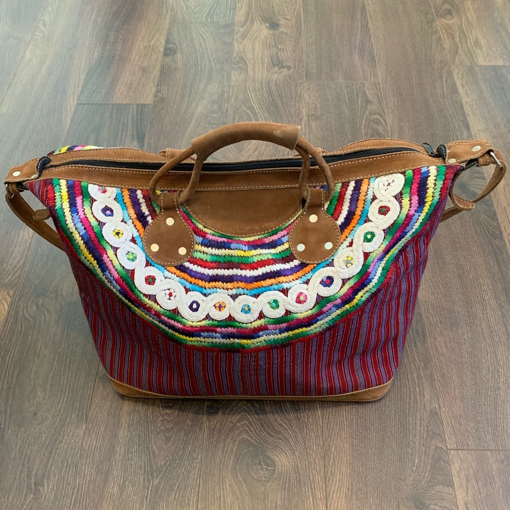 Hand Detailed Suede Guatemalan Tote Bag